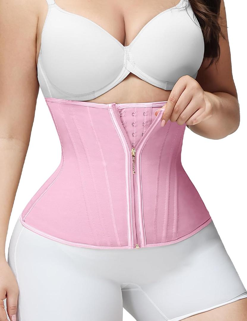 SHAPSHE Waist Trainer for Women Tummy Control Workout Waist Cincher Corset Shapewear Postpartum Body Shaper with Zipper Hook (Pink), Small