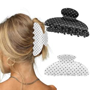 2 Pack Polka Dot Claw Clips for Women Non-Slip Medium Hair Clips Plastic Claw Clips for Thick Hair Black and White Polka Dot Acrylic Hair Clips Hair Accessories