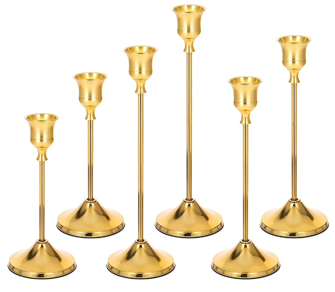 Candlestick Holders, 6PCS Gold Metal Taper Candle Holder Vintage Candlestick Holder Decorative for Home Decor Table Centerpiece Wedding Housewarming Gift