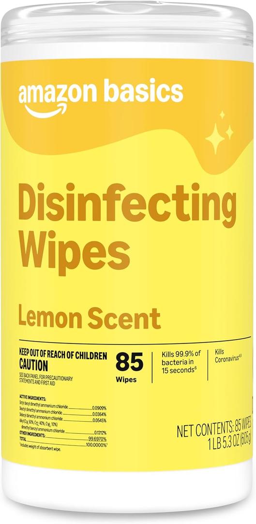 Amazon Basics Disinfecting Wipes, Lemon Scent, for Sanitizing, Cleaning & Deodorizing, 255 Count (3 Packs of 85)