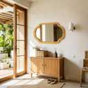BAODANFU Natural Scalloped Rattan Wall Mirror, 24"36" Hand-Woven Decorative Mirror for Entryway, Bathroom, Bedroom, Dining Living Room, French Vintage/Wabi-Sabi Home Decor, Horizontal/Vertical