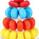 Juexica 1 Pcs Round Macaron Display Tower Stand 4 Tiers Plastic Cake Rack Macaron Wedding Cupcake Display Food Serving Stands Clear Dessert Tower for Wedding Baby Shower Birthday Decoration