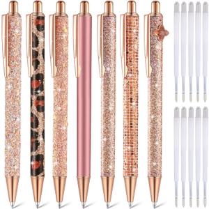 Sherr 7 Pcs Fancy Pens for Women Cute Sparkly Glitter Pens with 10 Pcs Black Ink Refills Pretty Gifts for Girls Office School Christmas Graduation(Elegant)