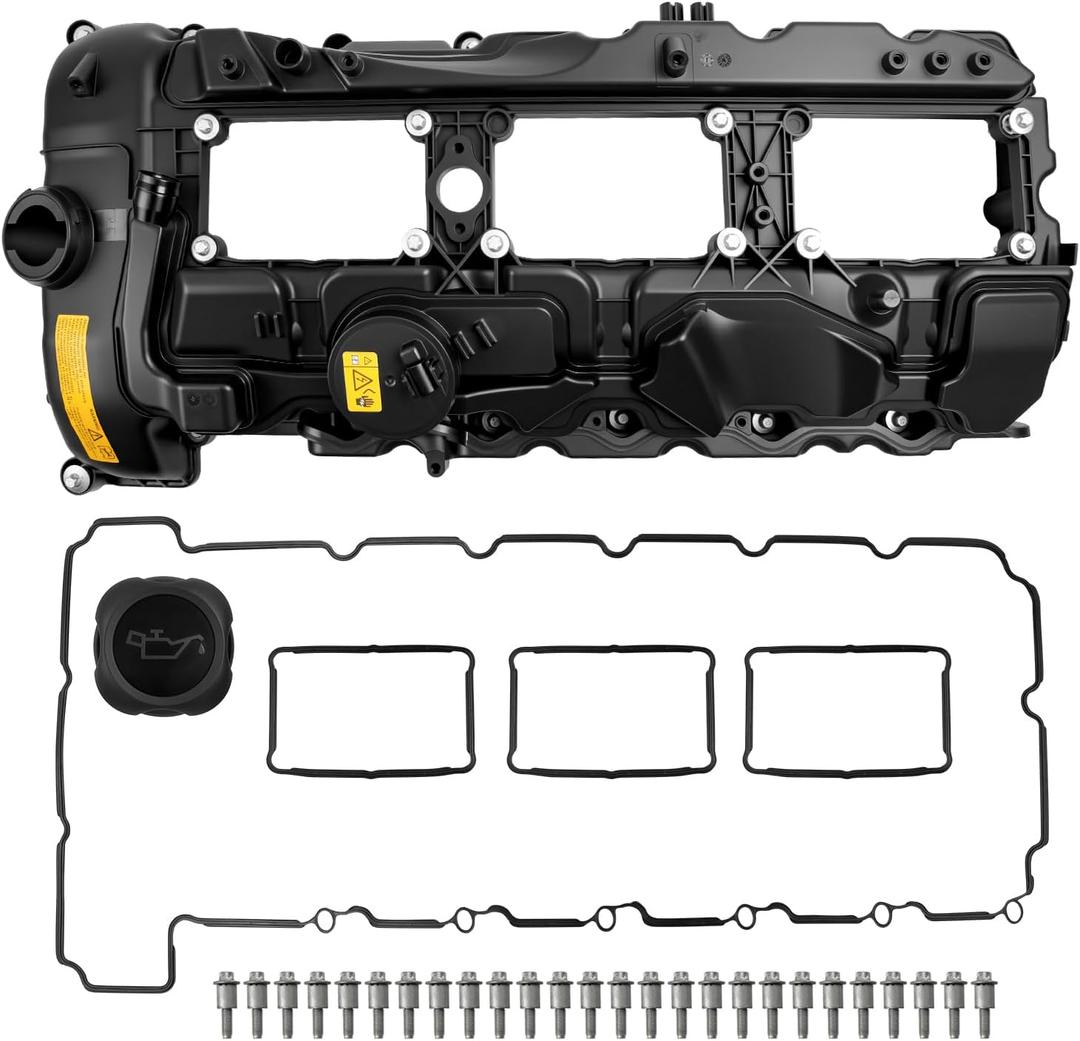 Engine Valve Cover with Oil Filler Cap and Gasket and Bolts Compatible with 2010-2019 530i 740i 740Li X5 X3 X1 X6 135i 235i 328i 335i 435i 535i 640i Replace 11127570292