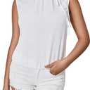 SHENHE Women's Summer Tie Knot Mock Neck Sleeveless Blouse Dressy Casual Going Out Top White Medium