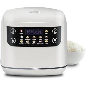 Portable Digital Rice Cooker, 6-Cup (Uncooked)/12-Cup (Cooked) Small Rice Maker with Steaming Basket, Mini Rice Cooker with 2L Removable Nonstick Inner Pot, 10 Menu Options, Auto Keep Warm, 24 Hour Delay Timer, White