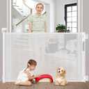 No Drill Retractable Baby Gate for Stairs 59" Wide, Punch Free Dog Gate Indoor 33" Tall, Retractable Pet Gates for Doorways No Drilling Mesh Baby Gate Puppy Gates for The House, White