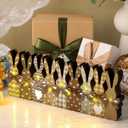 Yousoontic Rustic Easter Bunny Decor with LED Lights, 9-piece Wooden Plaid Bunny Centerpiece, Farmhouse Vintage Brown Rabbit Sign for Mantel, Tiered Tray, Dining Table and Spring Home Decoration