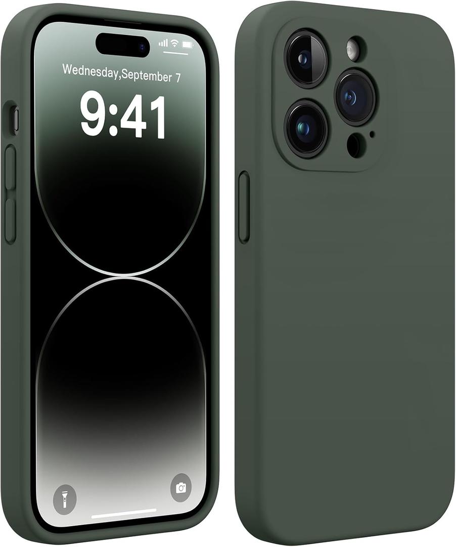 AOTESIER for iPhone 14 Pro Case, Upgraded Silicone | Full Camera Protection | Wear-Resistant | Anti-Drop Protection with Anti-Scratch Lining Phone Case for iPhone 14 Pro, Alpine Green