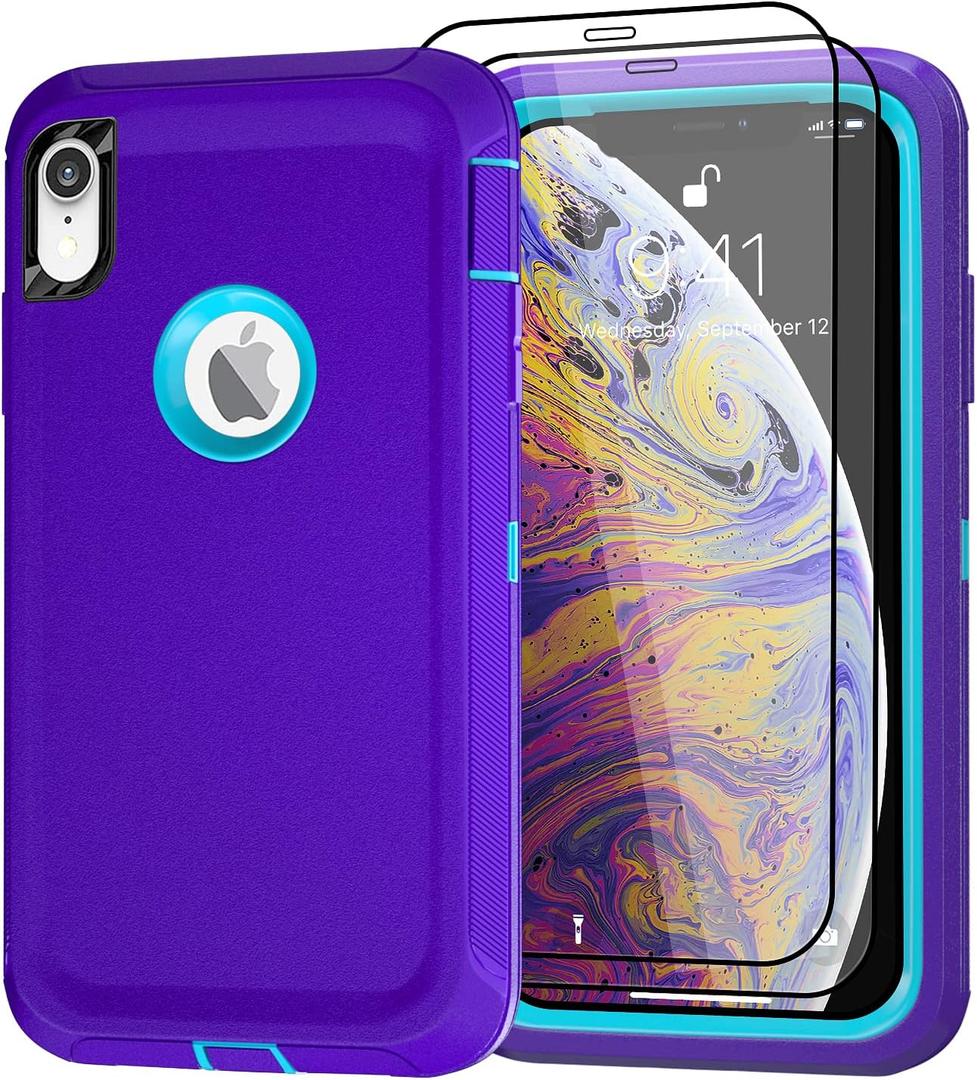 Case for iPhone Xs Max Case with 2 Screen Protector, Full Body Protection Heavy Duty Phone Case, Drop-Proof Shockproof Military Grade Cover for Apple iPhone Xs Max 6.5" (Purple+Blue)
