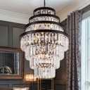 Wellmet Crystal Chandelier, 7-Tier Large Vintage Black Luxury Crystal Chandelier, for Living Room, Dining Table, Foyer, Drawing Room, Hallway, Entryway, Restaurant 33''H * 24''W