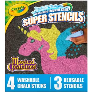 Crayola Super Stencils Magical Creatures Set (3ct), Large Sidewalk Chalk for Kids, Washable Sidewalk Chalk, Outdoor Toys, Ages 4+