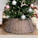 GRANNY SAYS 22" Small Wicker Christmas Tree Collars for Artificial Trees, 4-Piece Woven Tree Skirt Collar Stand for 4-7.5 ft Pencil Trees, Rustic Christmas Tree Base Cover for Decorations, Gray Brown