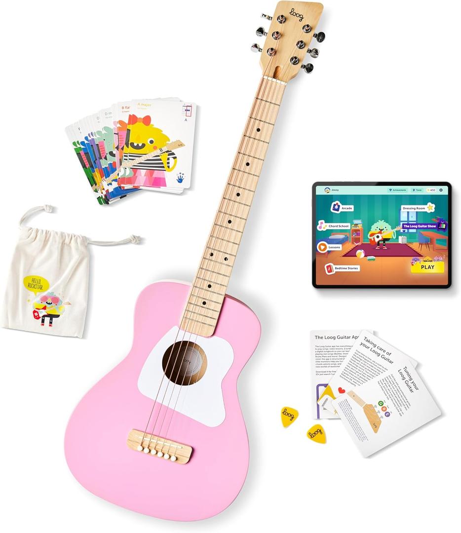 Loog Pro VI Acoustic kids real guitar for Beginners Compact size Ages 9+ Learning app and Lessons included