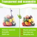 12 Pack Reusable Produce Bags, Barcode Scanable See Through Mesh Bags, Heavy Duty Washable Mesh Grocery Bag with Drawstring for Fruits, Grocery Storage, Toy Storage, 13.8"W x 16.5"H
