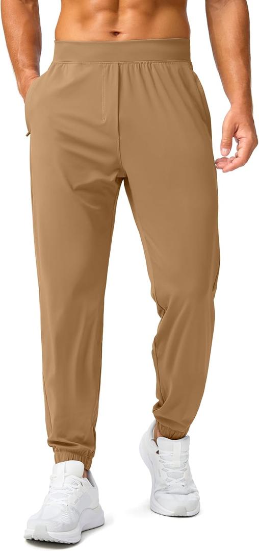 Soothfeel Men's Joggers with Zipper Pockets Golf Joggers Lightweight Sweatpants Athletic Workout Pants for Men Track, Size 32S (Dark Khaki)