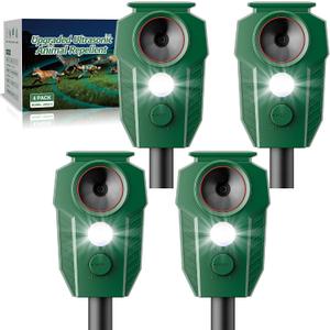 Keep Deer & Cats Away Solar Ultrasonic Deer Repellent Devices with Motion Sensor & LED Flashing Lights, Waterproof Animal Repeller Outdoor for Yard, Garden & Lawn