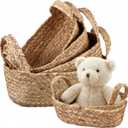 5 Pcs Natural Water Hyacinth Woven Storage Baskets Set with Handles Wicker Storage Basket for Organizing Hand for Shelves Bathroom Towels Toys Bedroom Decor Baskets for Gifts Empty