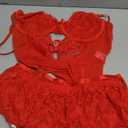 Lilosy Sexy Stocking Rhinestones Heart Garter Underwire Floral Mesh lace Sheer Babydoll Lingerie Teddy Bodysuit Skirt Set (XX-Large, Bright Red)