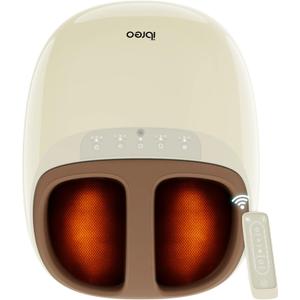 Shiatsu Foot Massager Machine with 3-Level Heat, Deep Kneading Therapy, Air Compression, Auto-off Timer, Remote Control, for Plantar Fasciitis, Neuropathy, Pain Relief, for Men Women Size up to 13 (Ivory Beige)