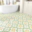 12"x12" Green Boho Floral Peel and Stick Floor Tile Self Adhesive Waterproof Vinyl Flooring Removable Linoleum Stick on Floor Tiles for Bathroom Kitchen Bedroom Pet House Living Room