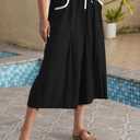 TARSE Linen Capri Pants for Women Drawstring Waist Loose Fit Casual Wide Leg Summer Beach Vacation Lounge Pants(Black,S) (Black, S)