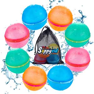 Reusable Water Balloons with Mesh Bag, Latex-Free Silicone Quick Self-Sealing Water Splash Bomb for Kids Adults Water Game, Bath Toy, Pool Toy, Summer Party Supplies (8PCS)