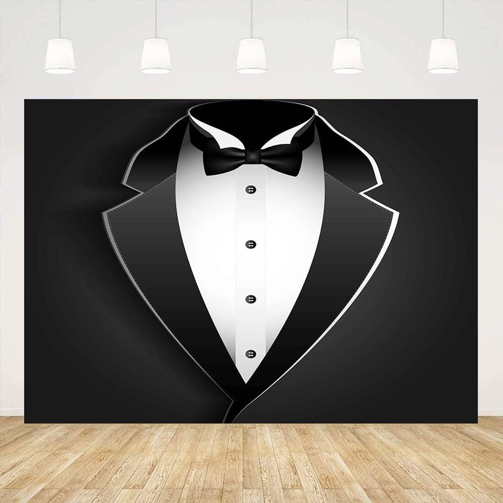 9x6ft Gentleman Backdrop Black Tuxedo Backdrop Men Black White Bow Tie Suit Birthday Photography for Boy Man Birthday Wedding Party Father's Day Photo Booth Photo Wall Decor