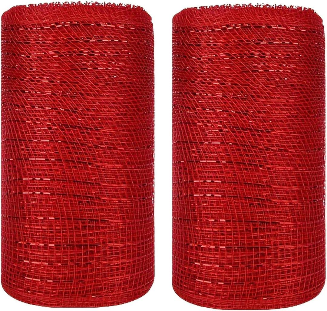 2 Rolls Red Mesh Ribbon for Wreath Crafts, 6 Inch x 30FT Per Roll Metallic Foil Deco Mesh Rolls Decorative Mesh Fabric for Christmas Tree Wreath Garland Swag Basket Home Party Decor