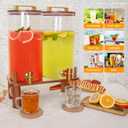 2 PACK 1.5 Gallon Glass Beverage Dispenser with Wooden Lid, Drink Dispenser with Wooden Stand, Lemonade Dispenser with Stainless Steel Leak-Proof Spigot for Parties, Weddings