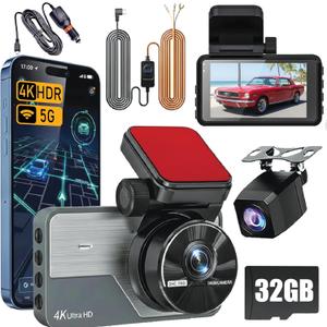 4K Dash Cam Front and Rear with GPS & 5G WiFi, Dual Dash Camera for Cars, STARVIS Sensor Night Vision, 170 Wide Angle, 24H Parking Mode, Loop Recording, Free Memory Card & Hardwire Kit
