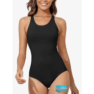 Beautikini Period Swimwear Women's One Piece Leak Proof Menstrual Bathing Suit Racerback Training Swimsuit for Teens Girls Black S