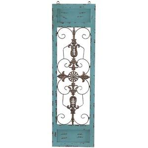 Wood Scroll Home Wall Decor Arabesque Wall Sculpture with Metal Fleur De Lis