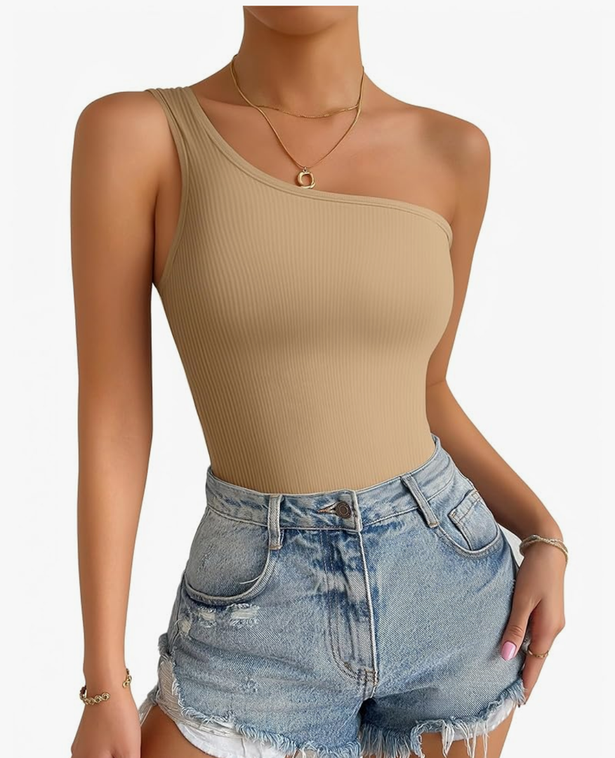 ALGALAROUND One Shoulder Tops for Women Cute Summer Ribbed Sleeveless T Shirt Slim Fitted Casual Going Out Tops XS