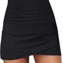 GRAPENT Women's High Waisted Bikini Bottoms Ruched Swimsuit Tulip Hem Swim Skirt - C Ruched Black