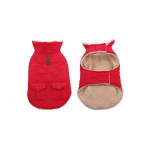 Queenmore Warm Dog Coat, Cold Weather Puffer Dog Jacket Ultra Thick Plush Lining with Storage Pockets (Red, Small)