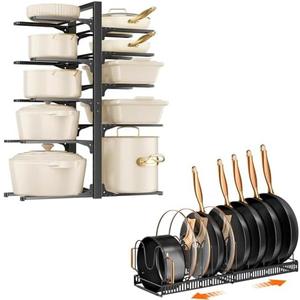 MUDEELA 6-Tier Pots and Pans Organizer Rack for under Cabinet with Expandable 11.71''-22.85'' Pot Lid Kitchen Cabinet Organizer Holder