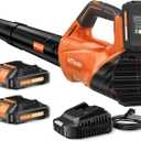 2026 Upgrade Leaf Blower, Leaf Blower Cordless with 2 * 2.6AH Batteries and Fast Charger, 450CFM &150MPH and 2 Speed Mode, Lightweight Electric Leaf Blowers for Lawn, Yard, Leaves, Dust Car (Orange)