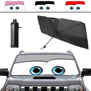 Windshield Sun Shade 2025 Car Accessories 100% Blackout Car Front Windsow Shades Umbrella Automotive Sun Visor Block Heat Insulation Protection (Gry Eyes) (Grey)