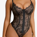 SHAPELLX Lace Bodysuit for Women Tummy Control Shapewear Backless Body Suits One Piece Body Shaper Thongs Size M