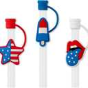 Swig Straw Toppers Set, 3 Reusable Straws with 3 Silicone Straw Covers, Cover Cap with Customizable Length, Compatible with 40oz Tumblers, Tumbler Accessories (All American)