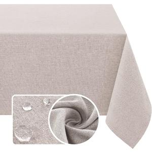 H.VERSAILTEX Linen Textured Tablecloth 60 x 102 Waterproof Decorative Table Cloth Spill-Proof Linen Look Cover for Party Table Extra Soft and Thick Fabric Wrinkle Free, Heather Sand
