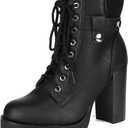 DREAM PAIRS Women's Lace up Combat Ankle Boots High Chunky Heel Fashion Heeled Booties Shoes, Size 7, BLACK, SCANDL