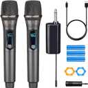 Wireless Microphone, Rechargeable Fixed Frequency Wireless Dual Microphone,Handheld Dynamic mic,Karaoke Singing, Weddings DJ,Party, Church, Classroom use, 200 feet, Gray