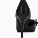 Womens Bow Heels Closed Pointed Toe Dress Shoes Stiletto Slip on Wedding Pumps (Black), 10