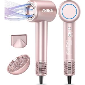 Hair Dryer, High-Speed Ionic Low Noise Blow Dryer with Brushless Motor for Fast Drying, Thermo-Control Quiet Compact Hair Blow Dryer with Magnetic Diffuser for Curly Hair for Home Travel Salon (Pink)