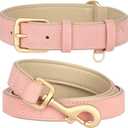 Beirui Soft Padded PU Leather Dog Collar and Leash Set, Durable Dog Leash and Collar Set with Metal Buckle, Breathable Pet Collars with 4FT Leash for Small Dogs(Pink, Neck 11-15")