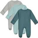Aablexema Baby Organic Cotton Pajamas 2 Way Zipper Preemie Newborn One Piece Outfit Long Sleeve Footed Sleepwear(Green Set,Newborn)
