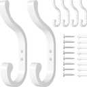 Large Wall Hooks For Hanging Coat: Metal Coat Hooks Wall Mount - Wall Hooks For Hanging Heavy Duty (30Lb) - Screw In Hooks - Mudroom Hooks for clothes, Backpack, Purse, Bathroom Towel (White, 6 Pack)