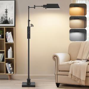 Traditional Height Adjustable Pharmacy Floor Lamp with 350 Swing Arm, Color Temperature Adjustable Standing Lamp Metal Shade for Living Room Reading House Bedroom Home Office(Black)